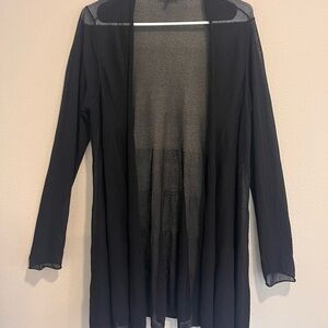 Eileen Fisher Cardigan Black Semi Sheer Large Minimalist Neutral Capsule Luxury